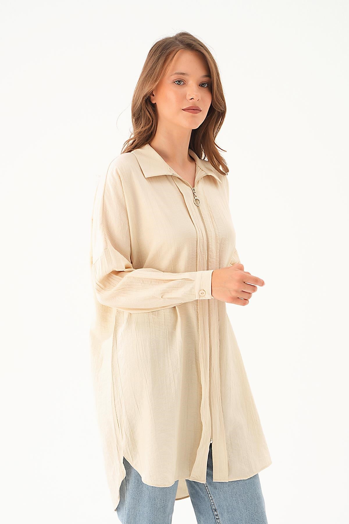 Bej Fermuar Detay Tunik 4139A
