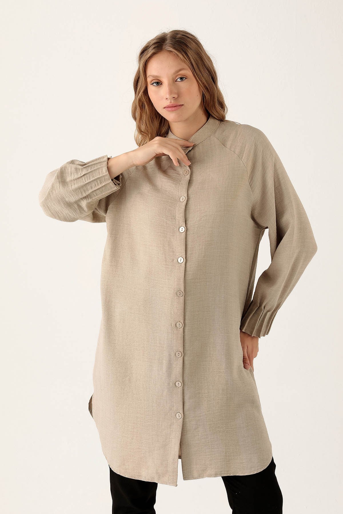 Bej Kol Drapeli Tunik 6749A