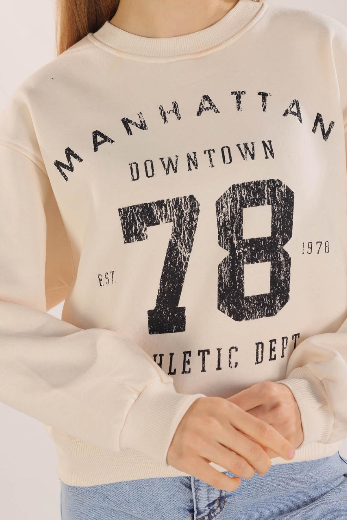 Bej Manhattan Baskılı Sweat 3110