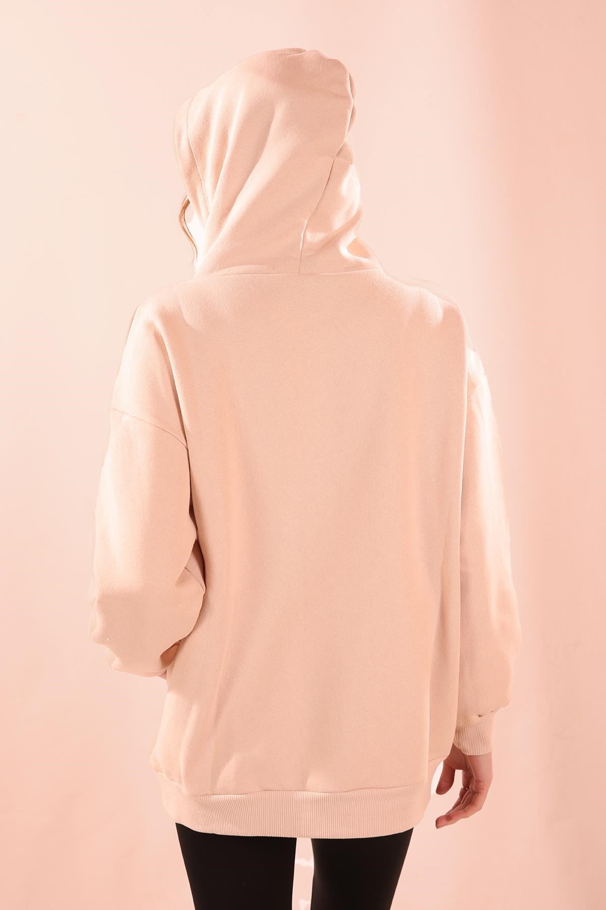 Bej Oversize Bağcıklı Sweat 8135M
