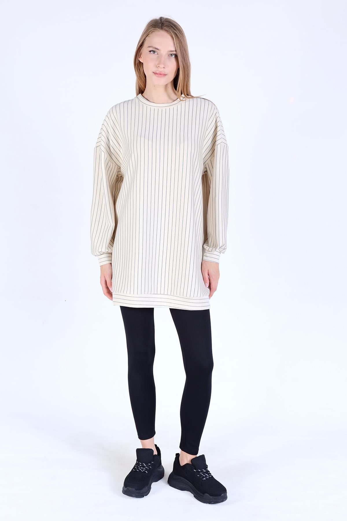 Bej Oysho Çizgili Tunik 4315A