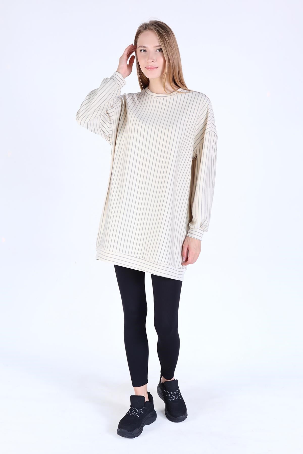 Bej Oysho Çizgili Tunik 4315A