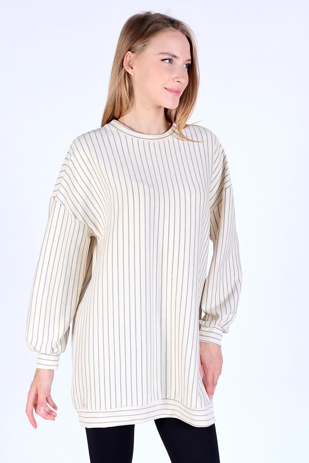 Bej Oysho Çizgili Tunik 4315A