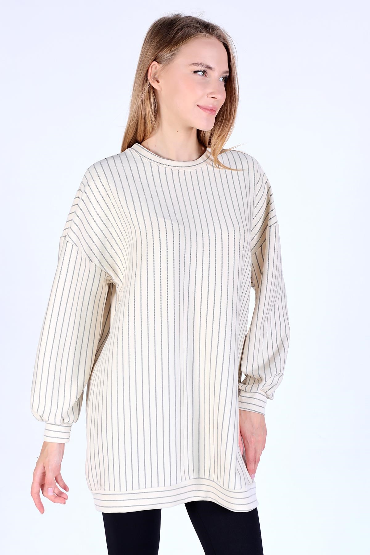 Bej Oysho Çizgili Tunik 4315A