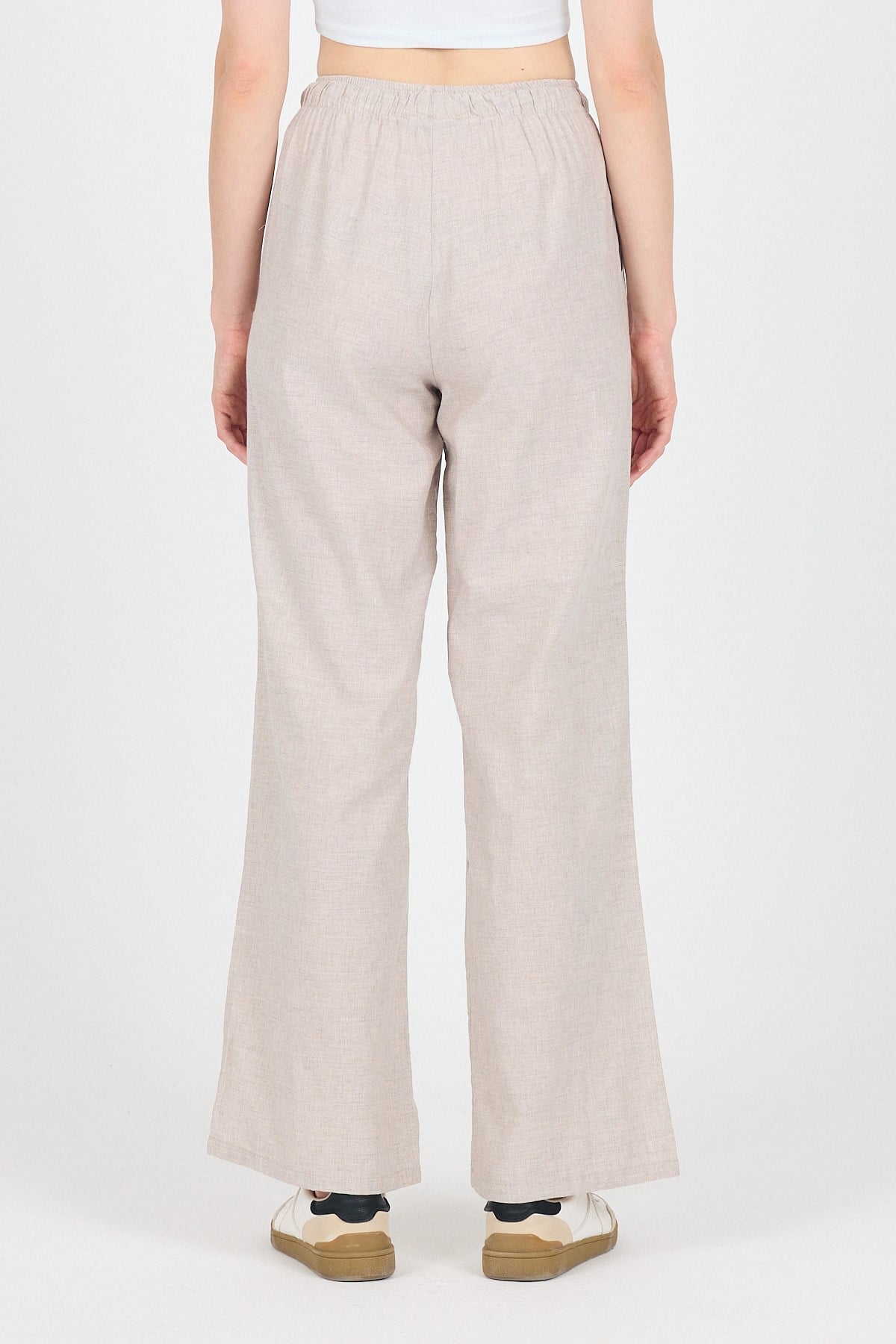 Bej Pamuklu Bel Lastikli Wide Leg/Bol Paça Pantolon 4754A