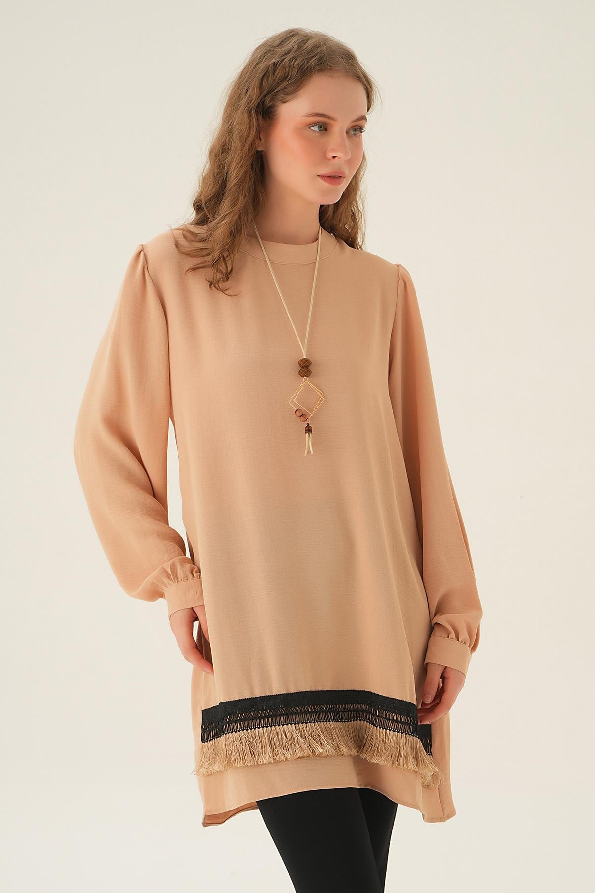 Bej Püsküllü Tunik 25054