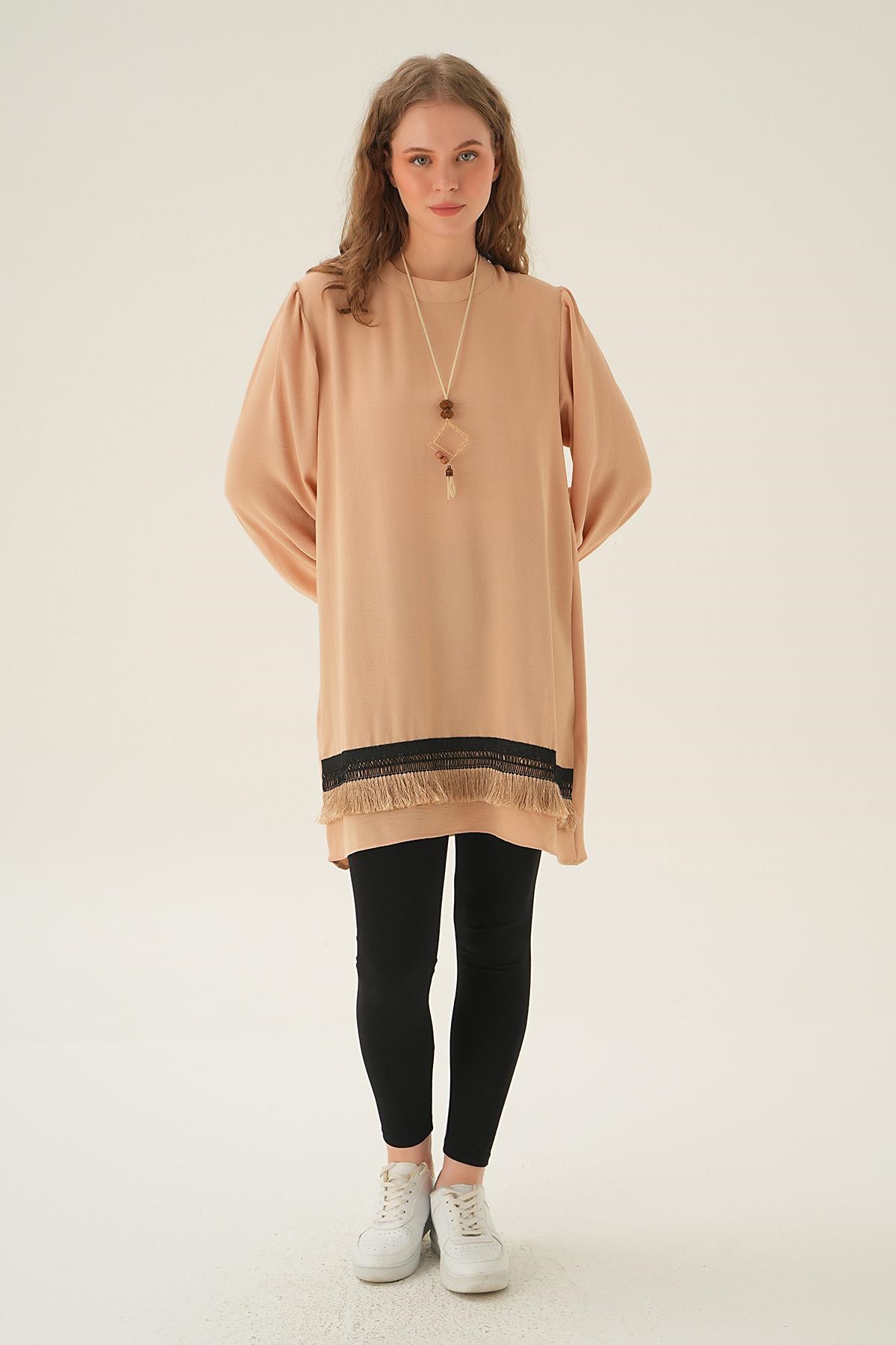 Bej Püsküllü Tunik 25054