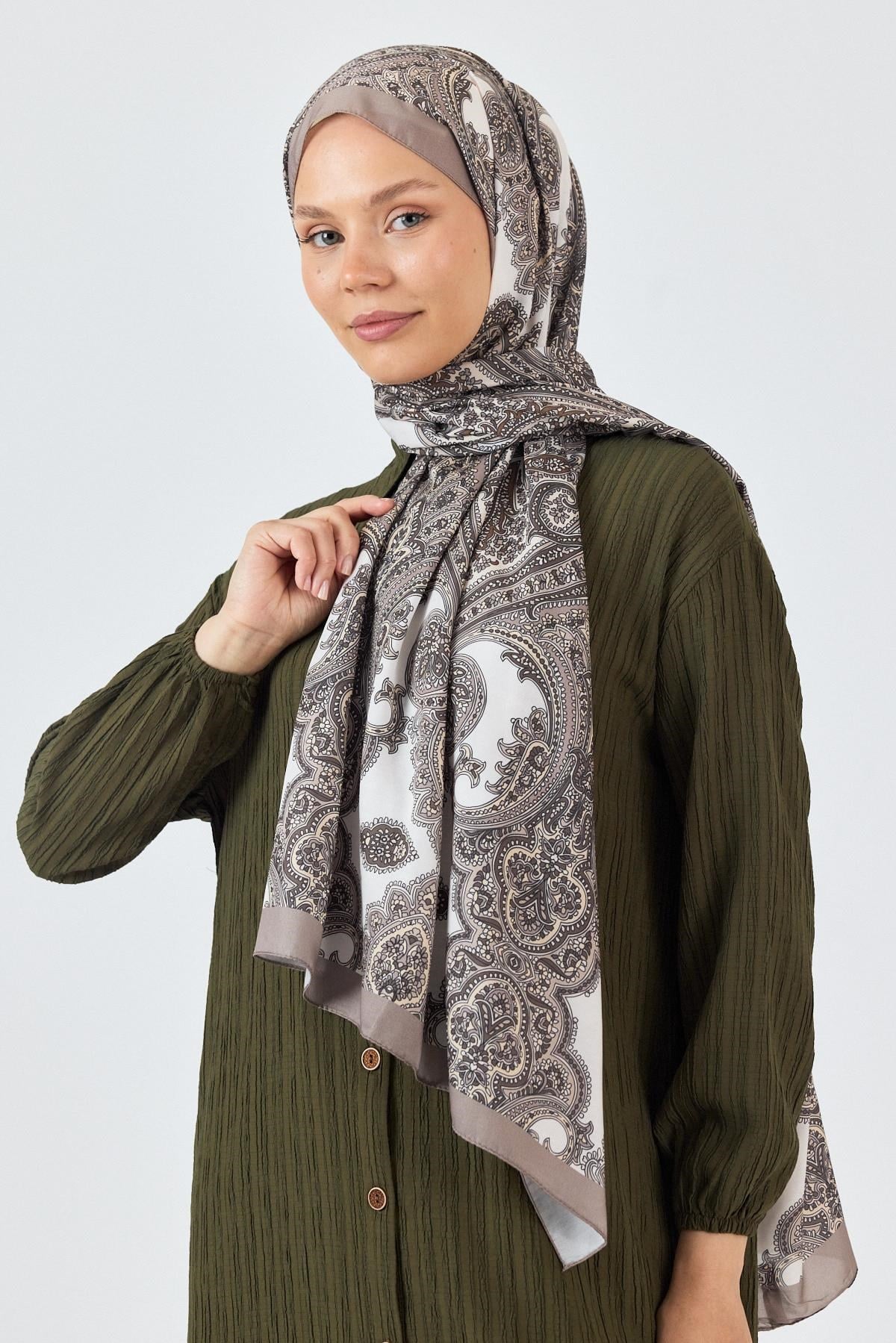 Bej Retro Desenli Şal 4002