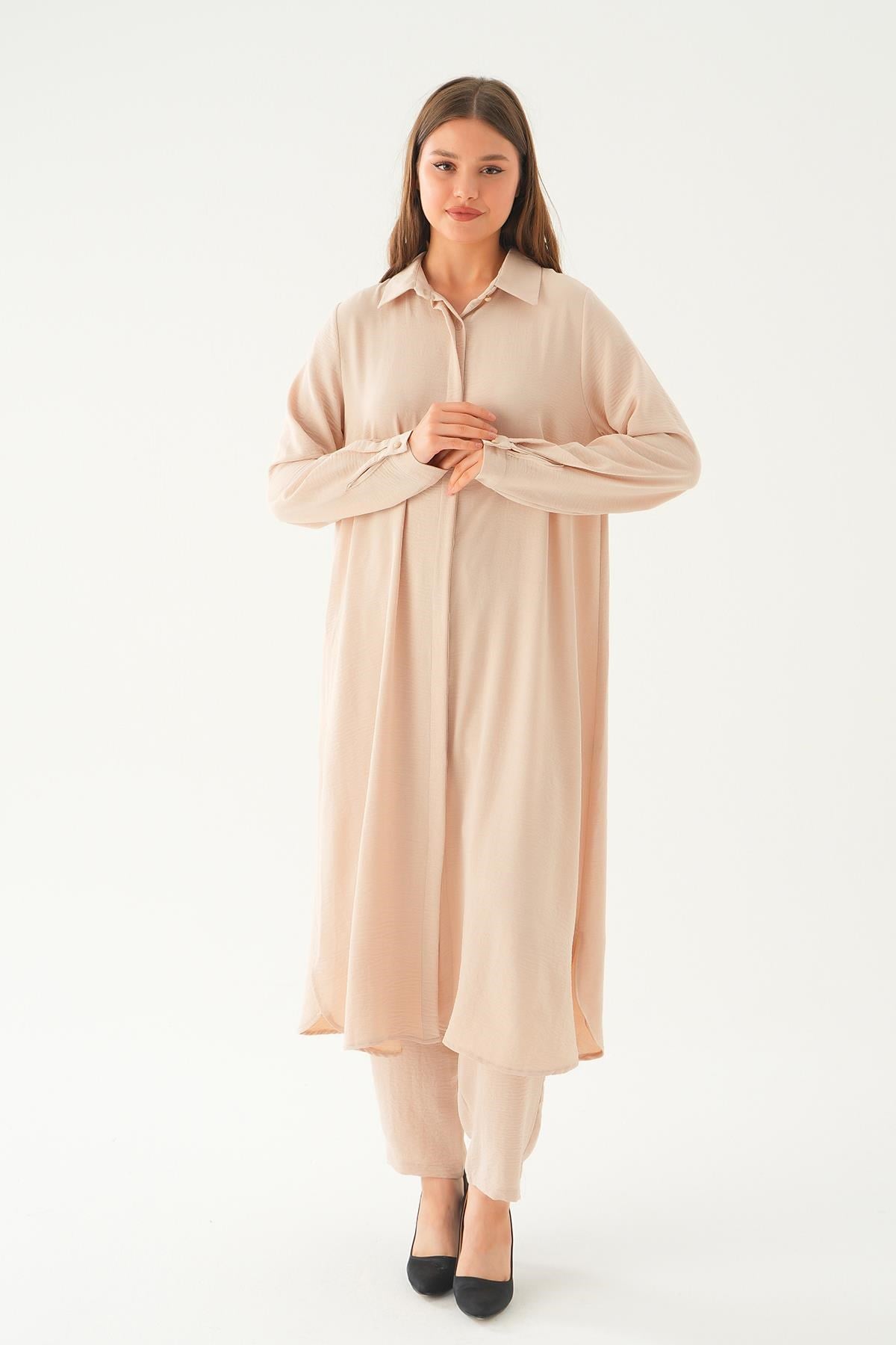 Bej Tunik Pantolon Takım 4016A