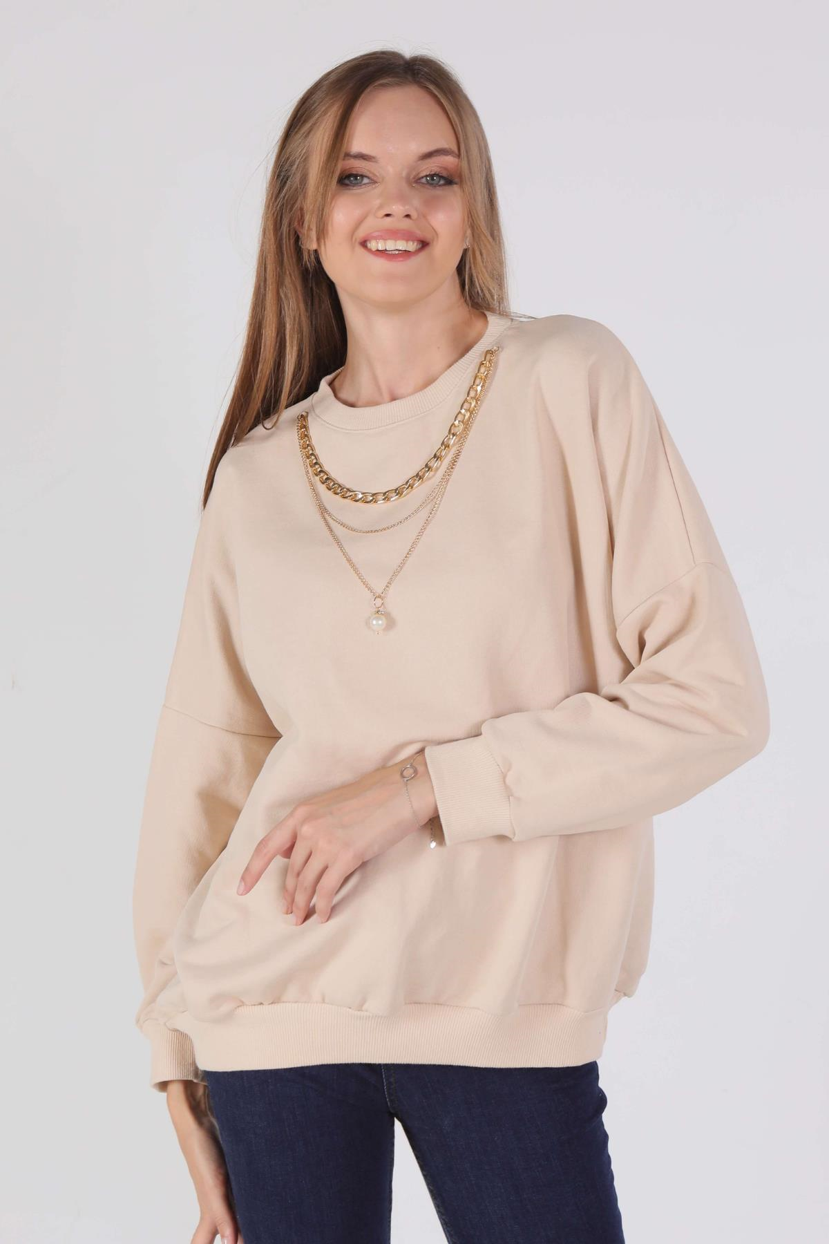 Bej Zincir Kolye Detay Sweat 221128
