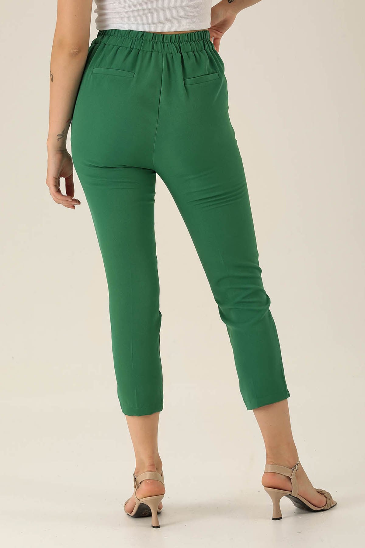 Bel Aksesuarlı Bayan Pantolon - 7105A Benetton Yeşili