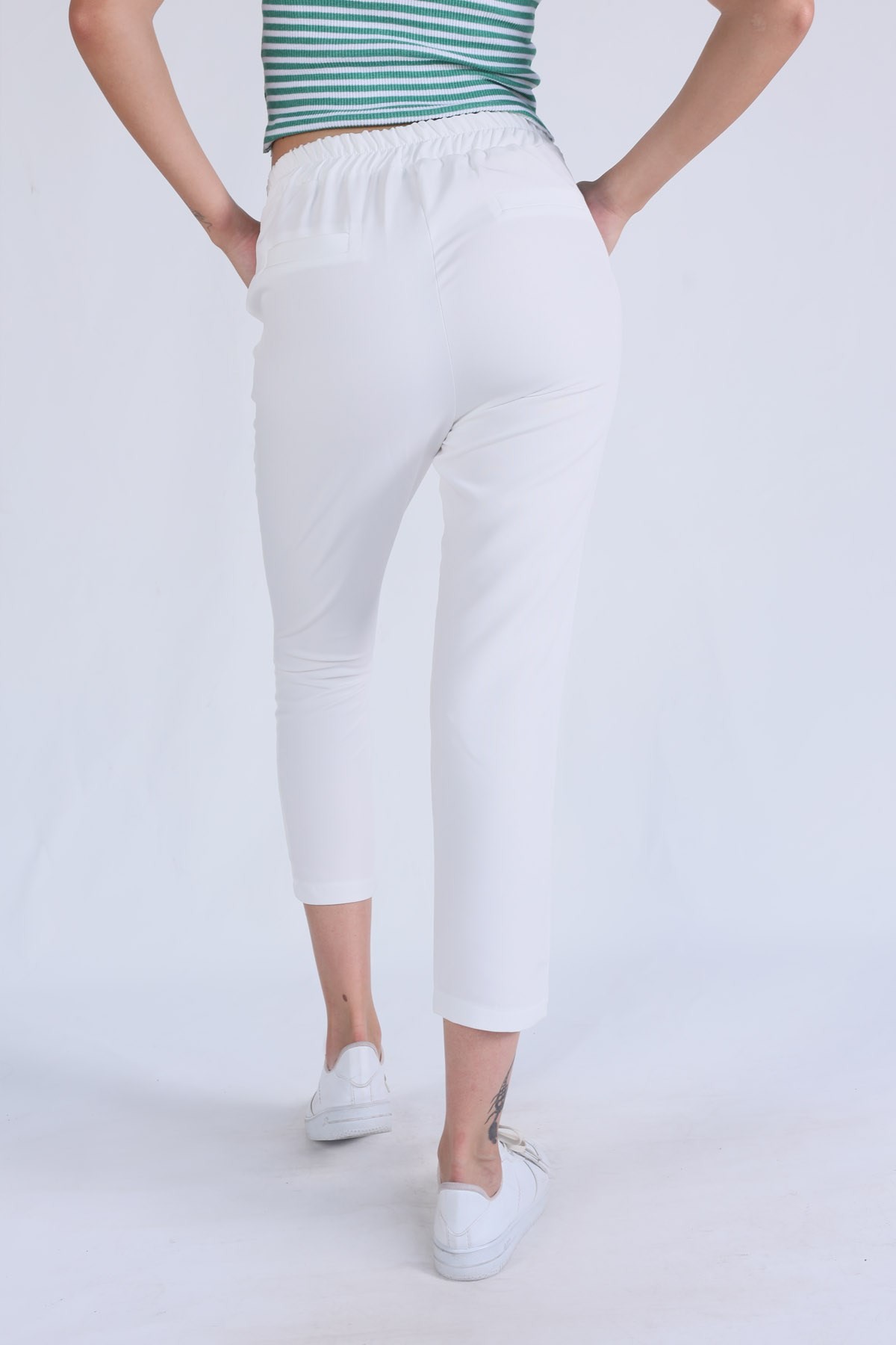 Bel Aksesuarlı Bayan Pantolon - 7105A Ekru