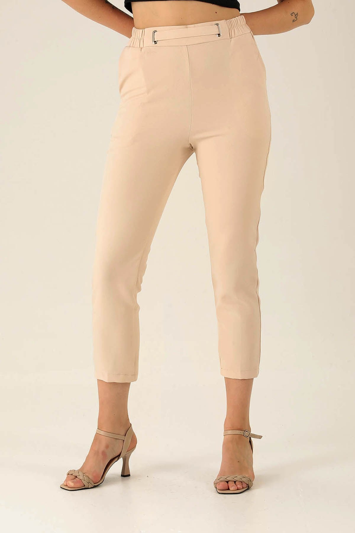 Bel Aksesuarlı Bayan Pantolon - 7105A Taş