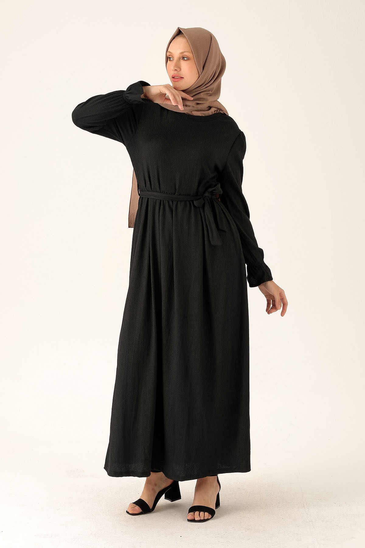 Bel Kuşaklı Elbise - 2613 Siyah