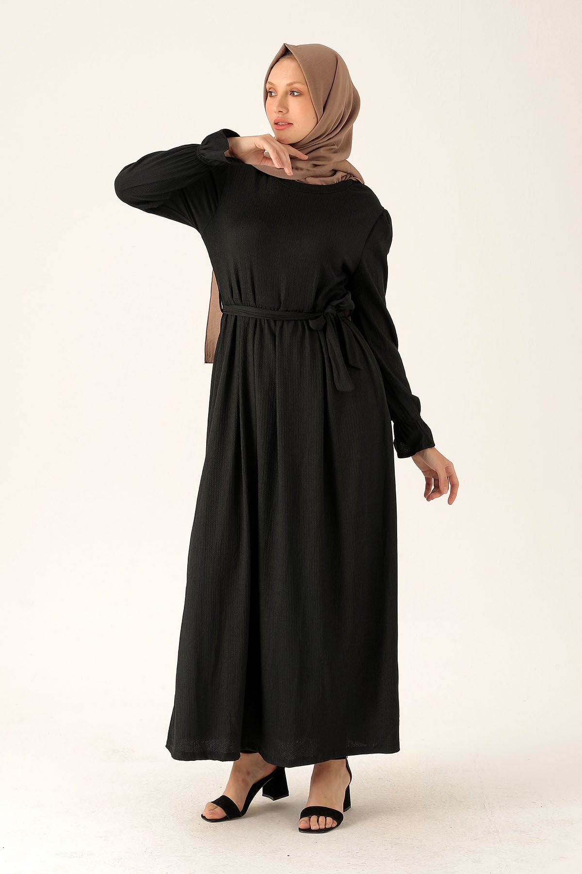Bel Kuşaklı Elbise - 2613 Siyah