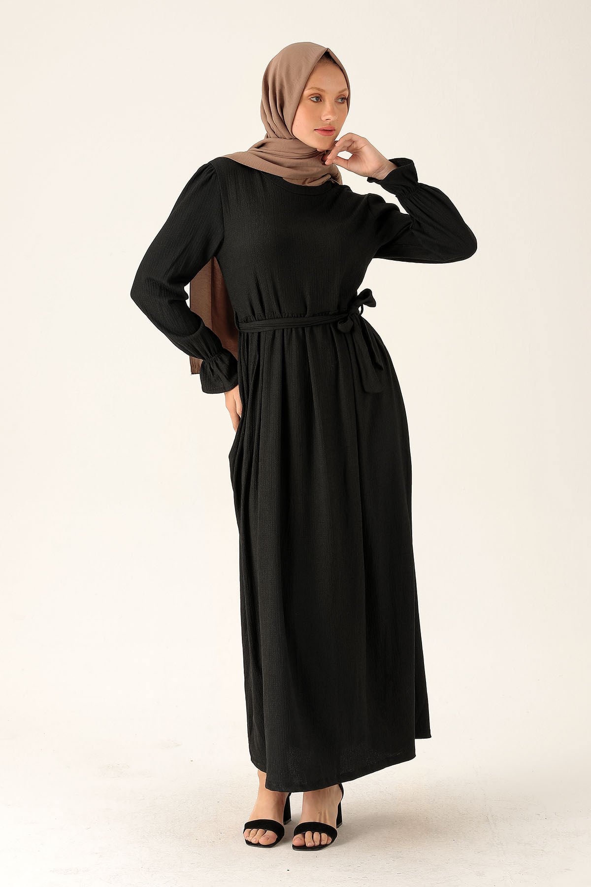 Bel Kuşaklı Elbise - 2613 Siyah