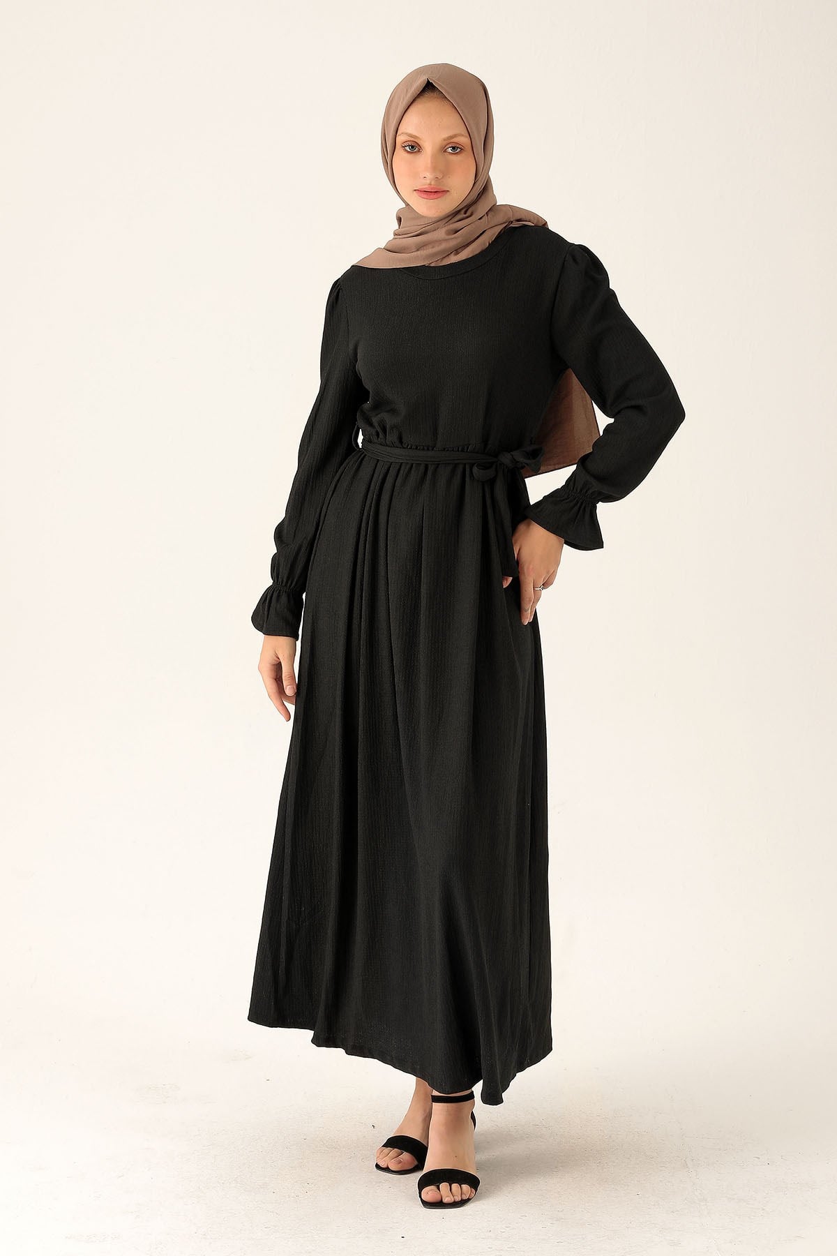 Bel Kuşaklı Elbise - 2613 Siyah