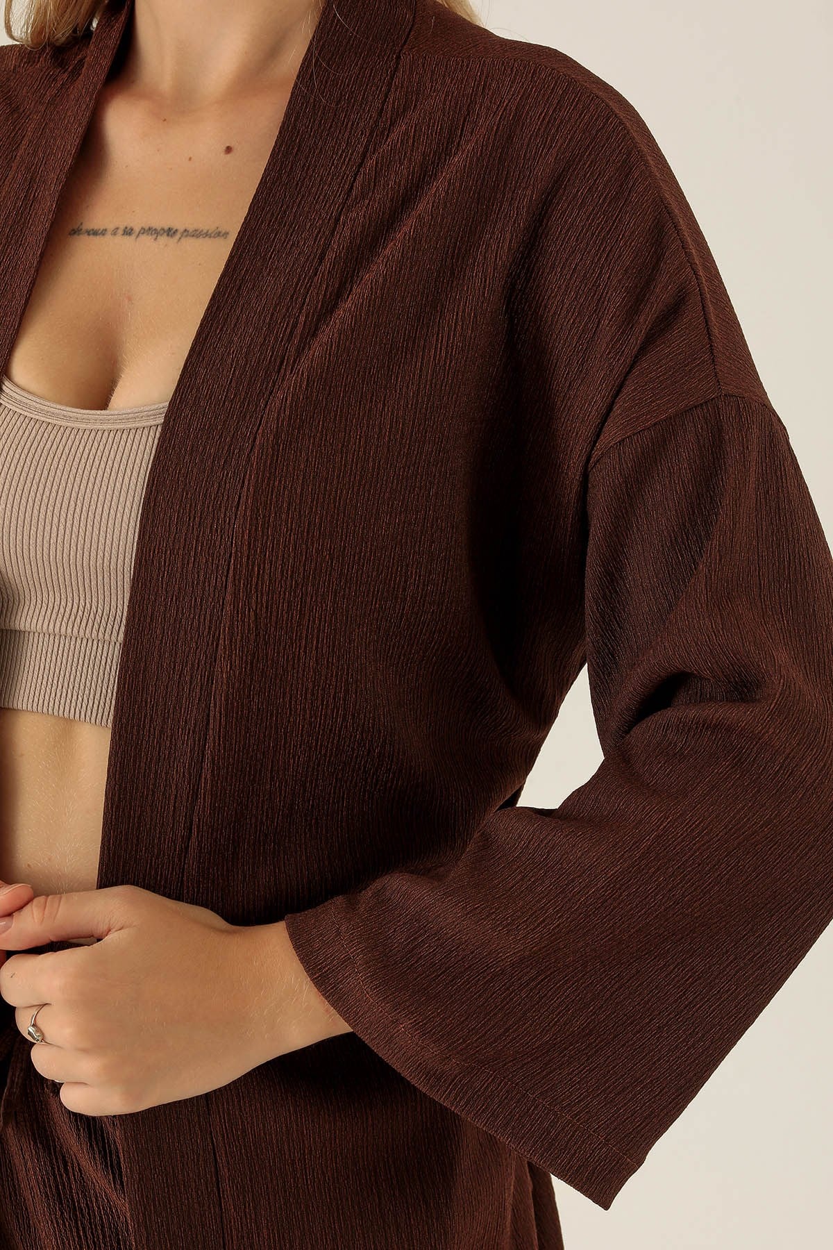Bel Kuşaklı Kimono - 6538A Kahve