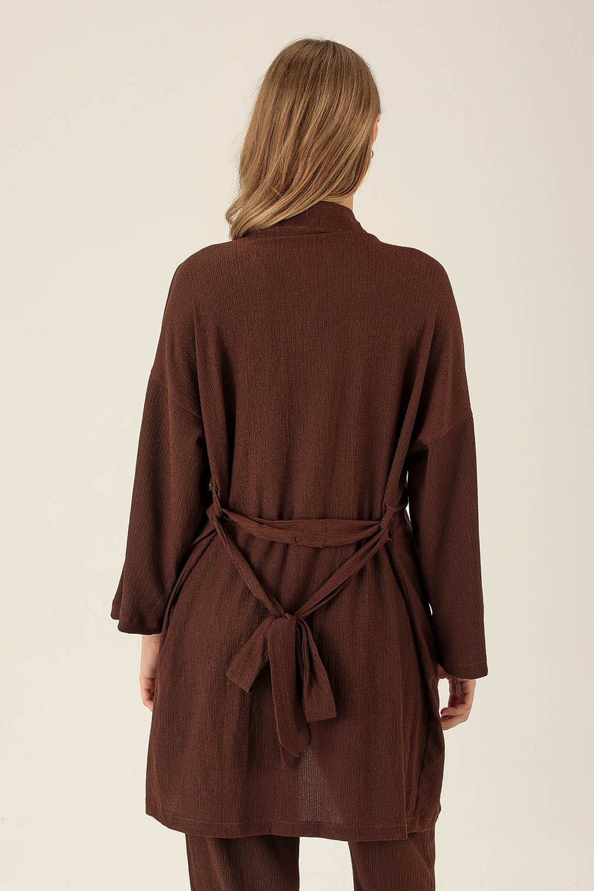 Bel Kuşaklı Kimono - 6538A Kahve