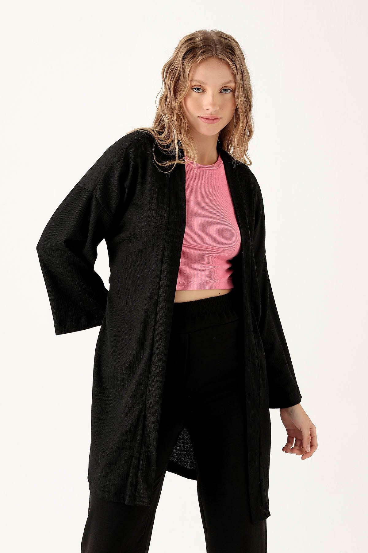 Bel Kuşaklı Kimono - 6538A Siyah