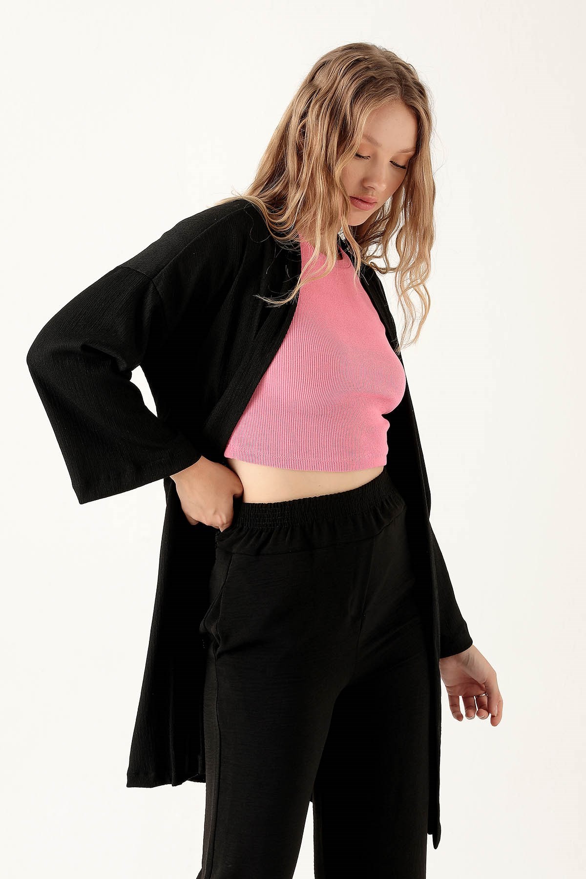 Bel Kuşaklı Kimono - 6538A Siyah