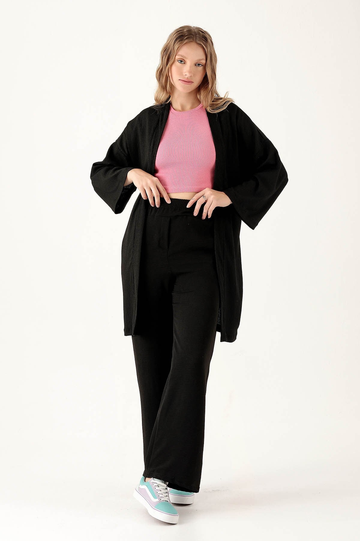Bel Kuşaklı Kimono - 6538A Siyah