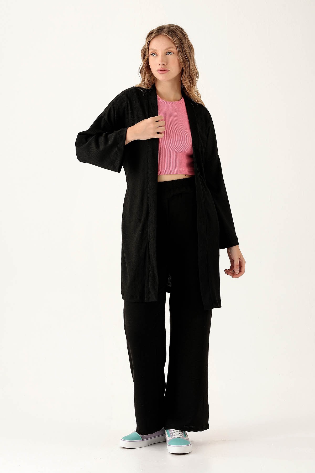 Bel Kuşaklı Kimono - 6538A Siyah