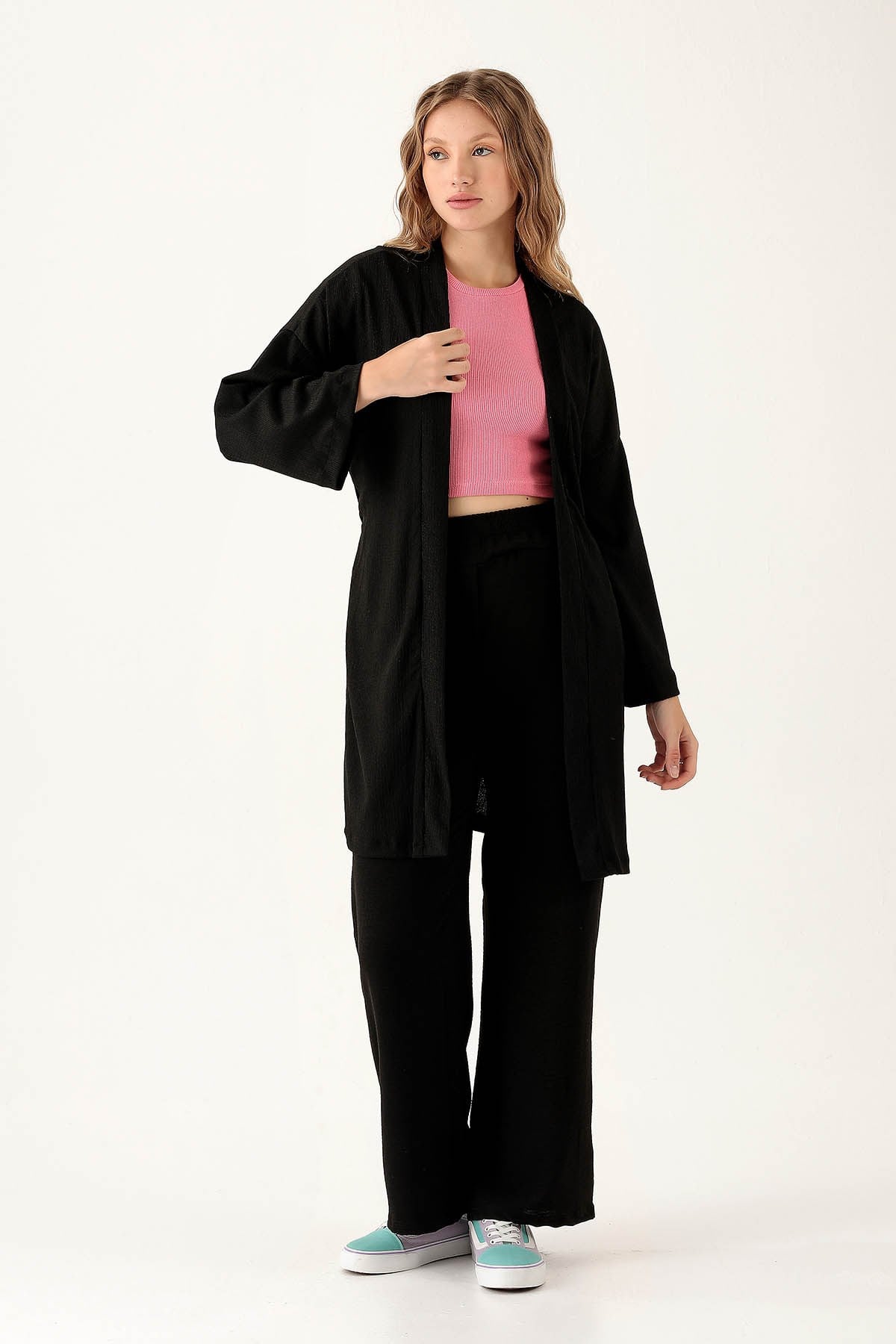 Bel Kuşaklı Kimono - 6538A Siyah