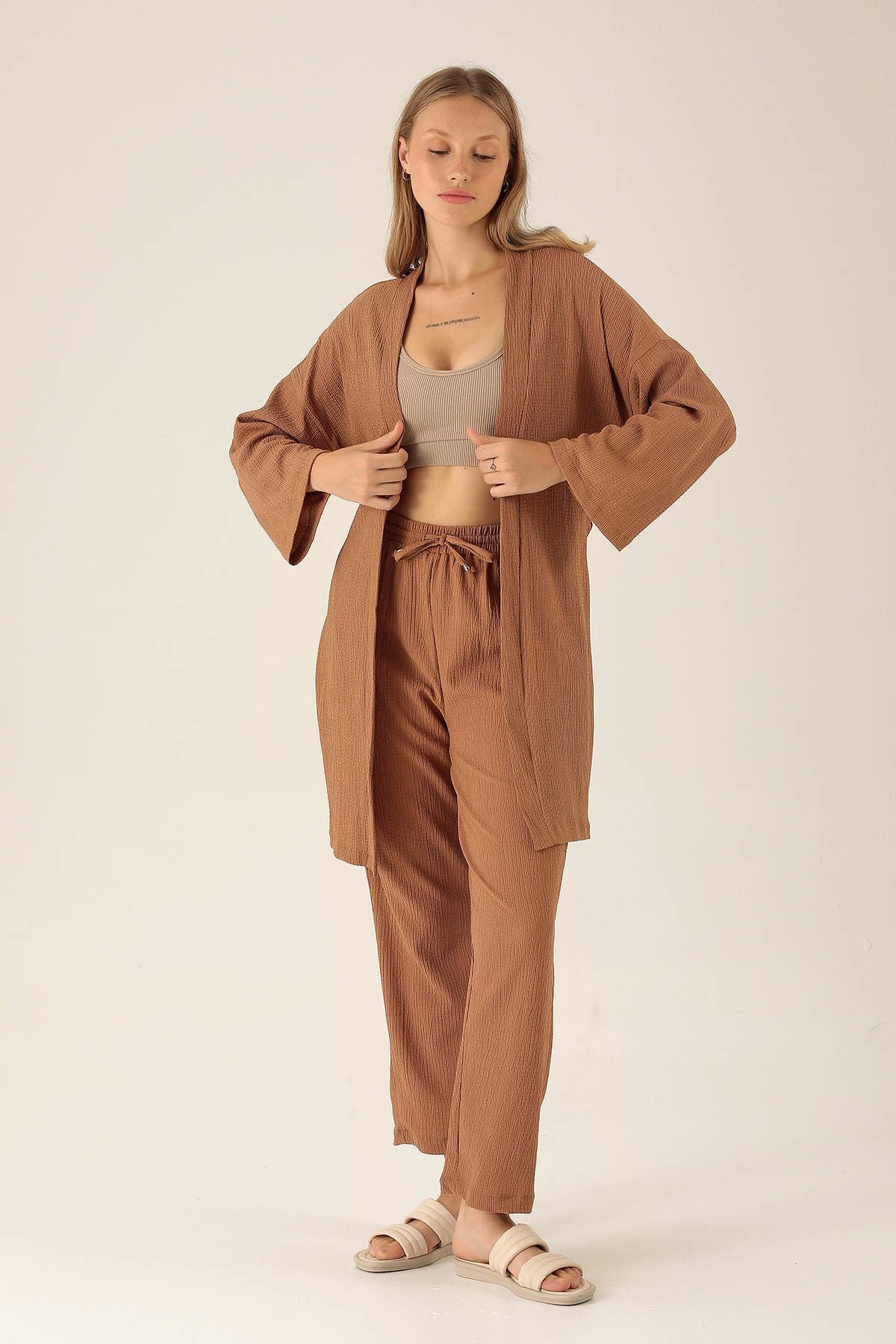 Bel Kuşaklı Kimono - 6538A Taba