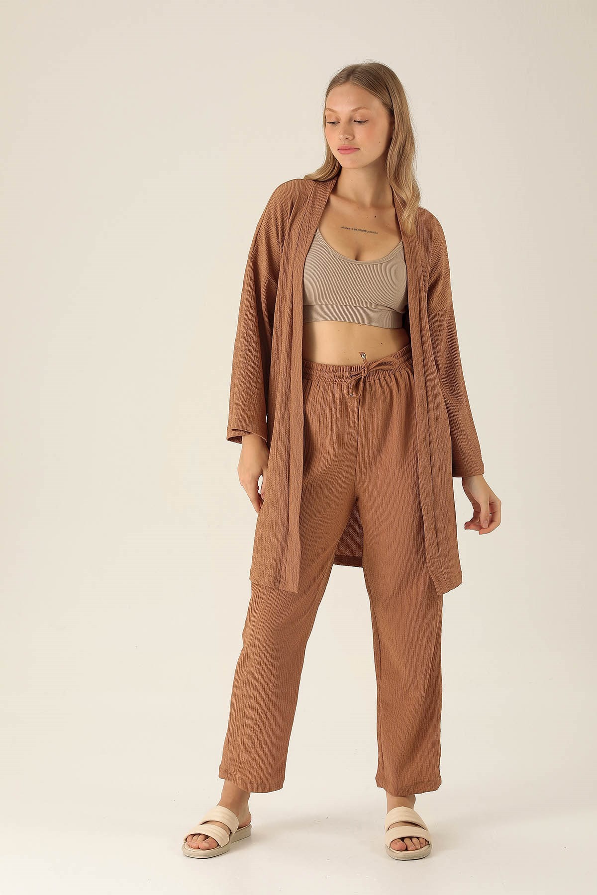 Bel Kuşaklı Kimono - 6538A Taba
