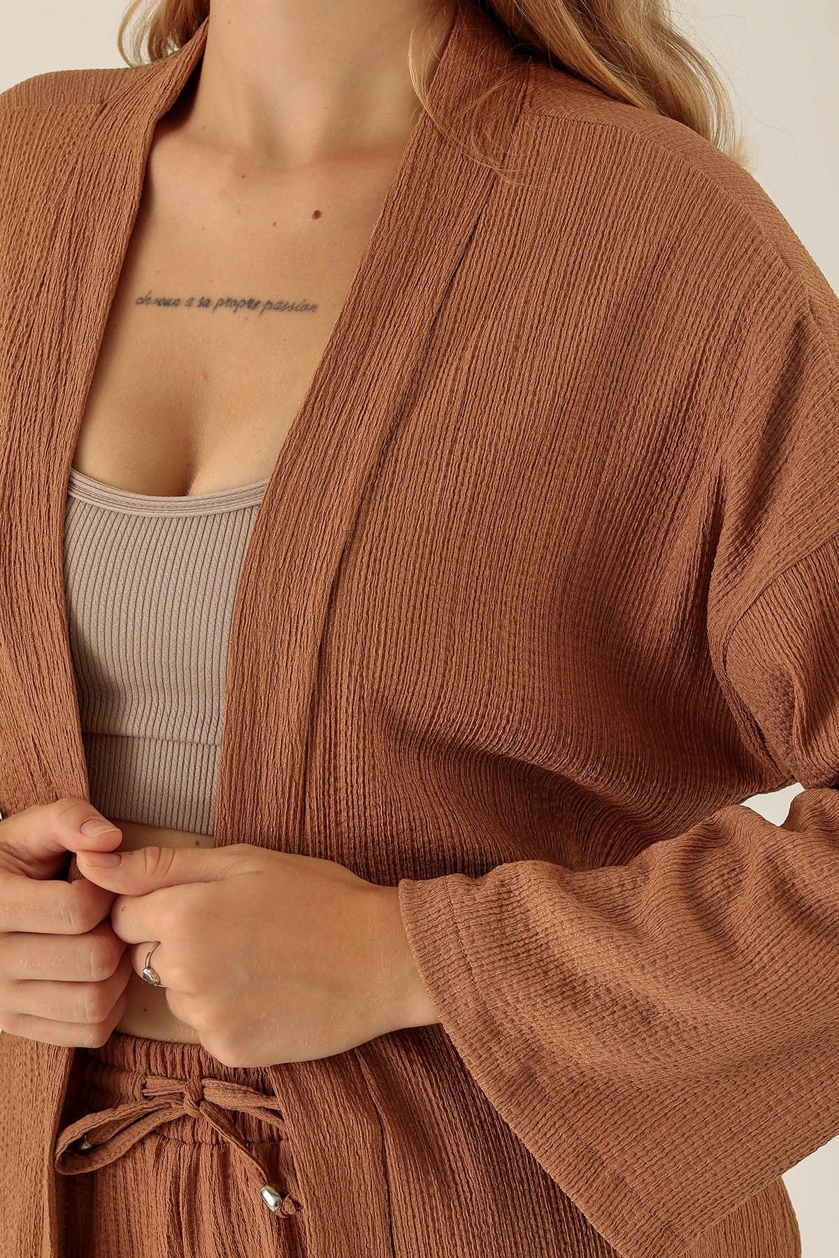 Bel Kuşaklı Kimono - 6538A Taba