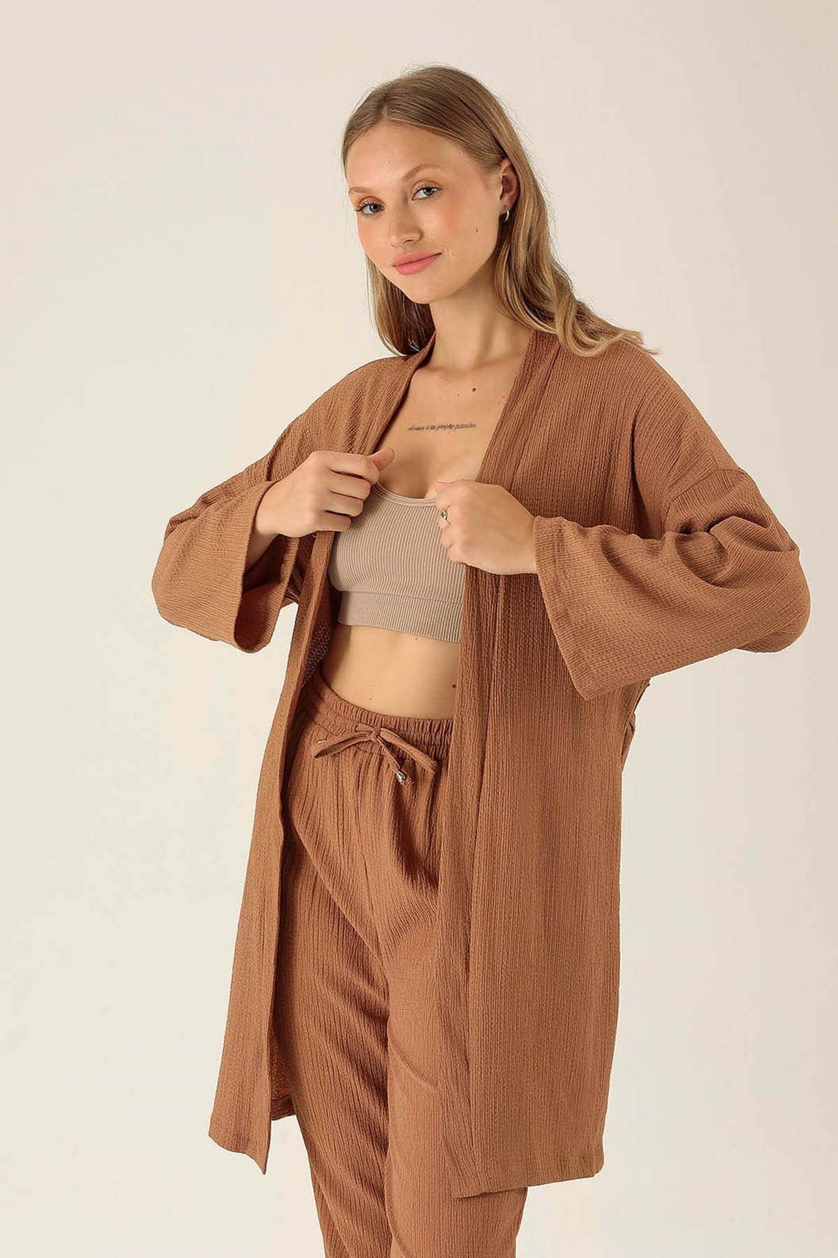 Bel Kuşaklı Kimono - 6538A Taba