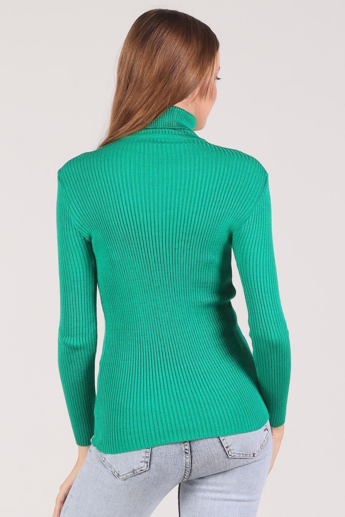 Benetton Yeşili Balıkçı Yaka Fitilli Kazak 007