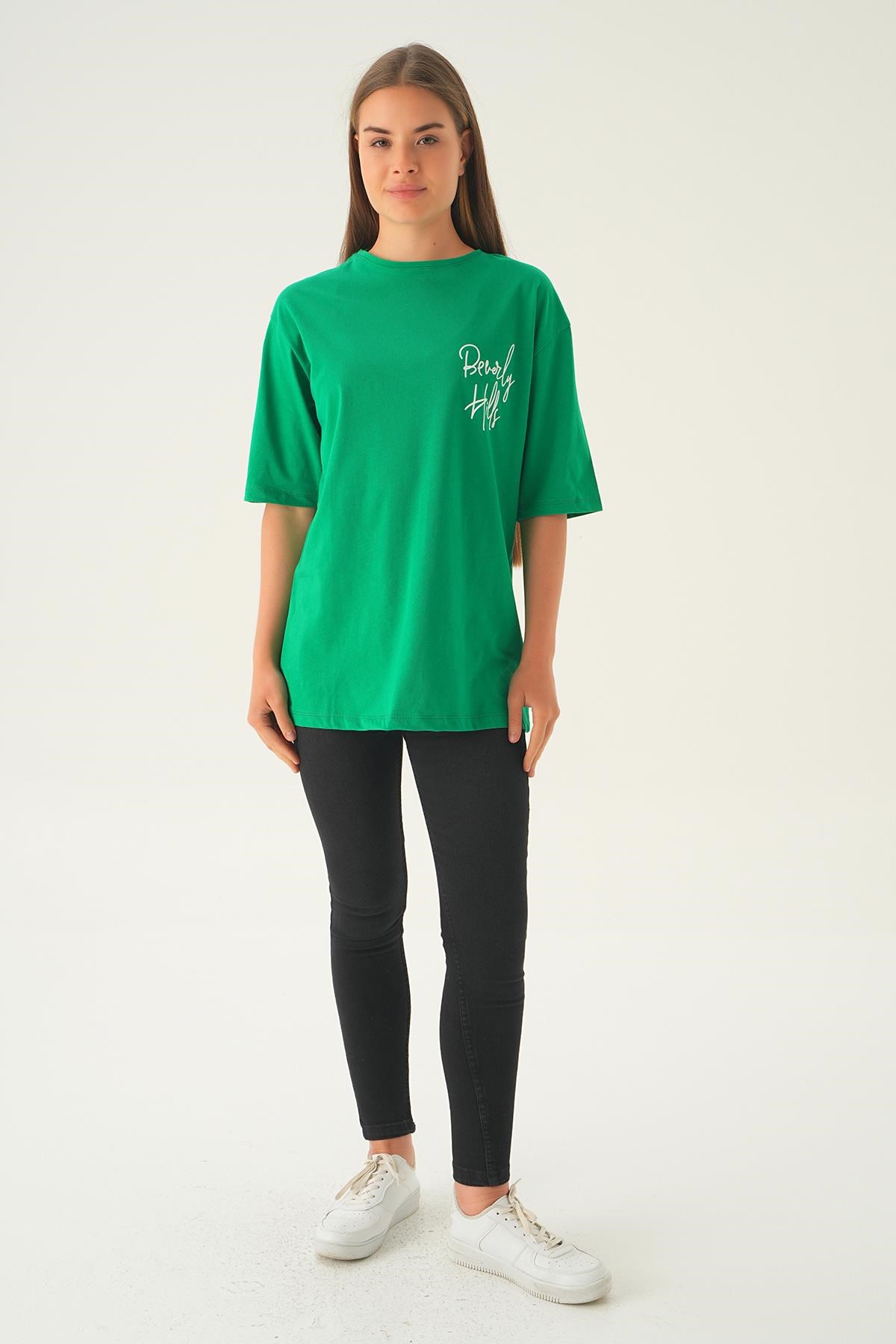 Benetton Yeşili Baskılı Oversize Tişört 1707