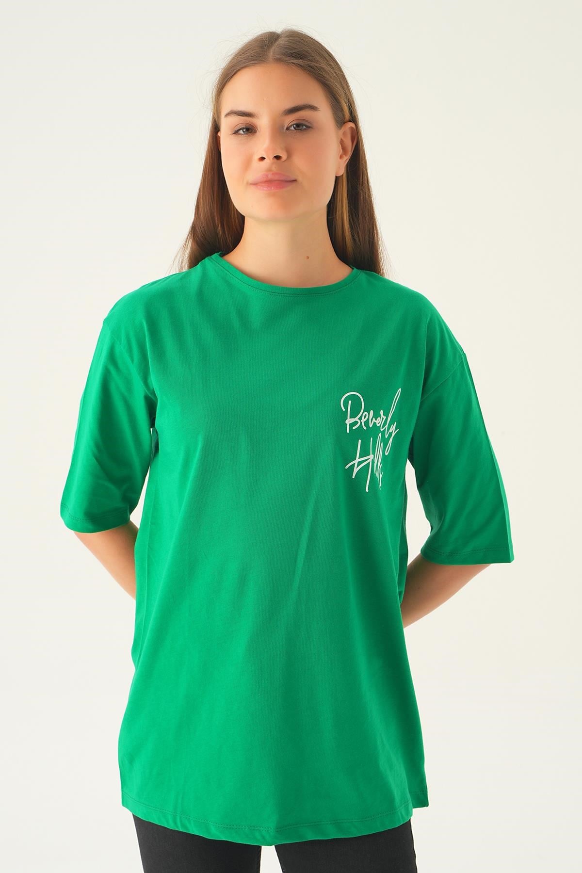 Benetton Yeşili Baskılı Oversize Tişört 1707
