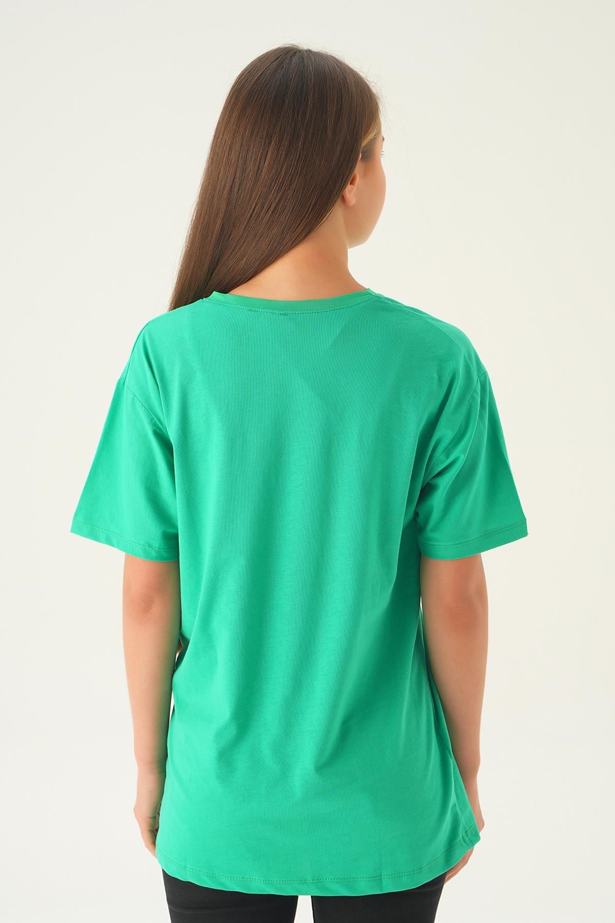 Benetton Yeşili Baskılı Oversize Tişört 1716