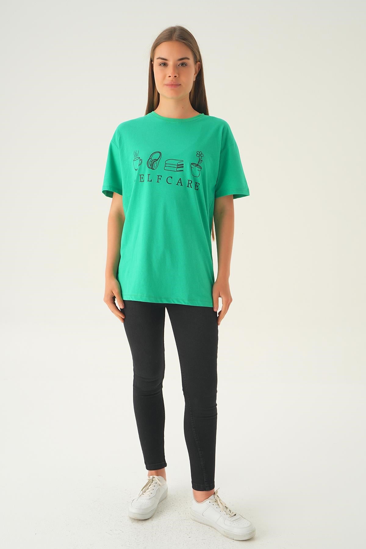 Benetton Yeşili Baskılı Oversize Tişört 1716