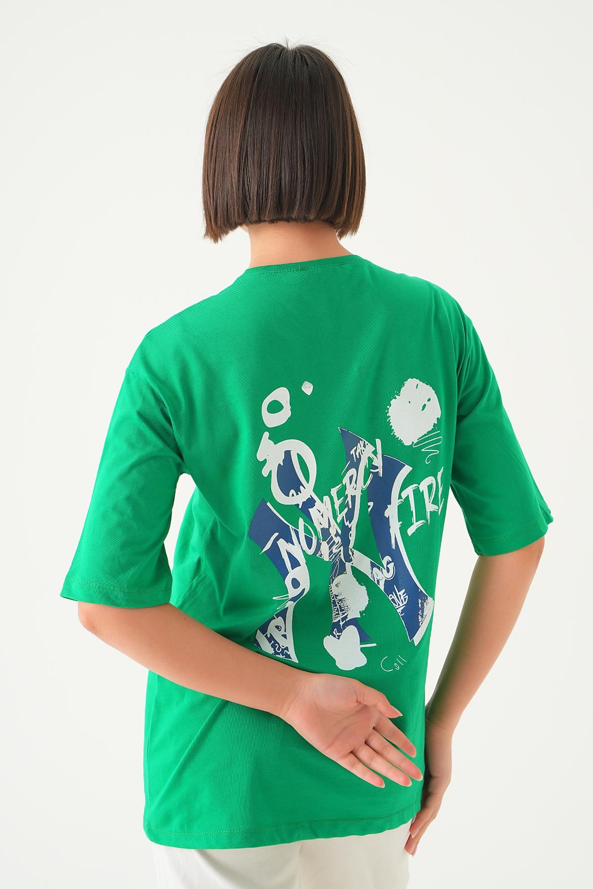 Benetton Yeşili Baskılı Oversize Tişört 1709