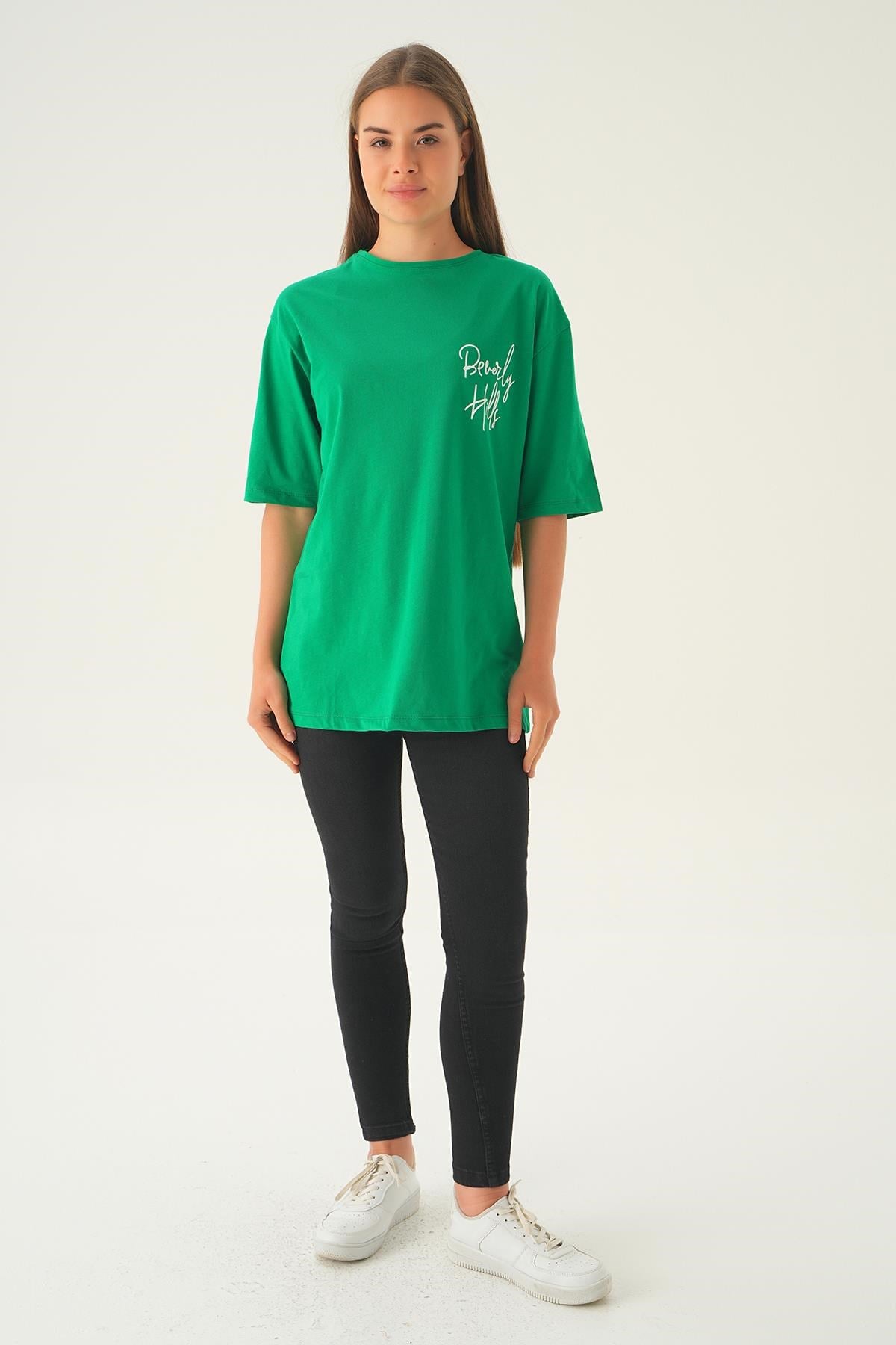 Benetton Yeşili Baskılı Oversize Tişört 1707