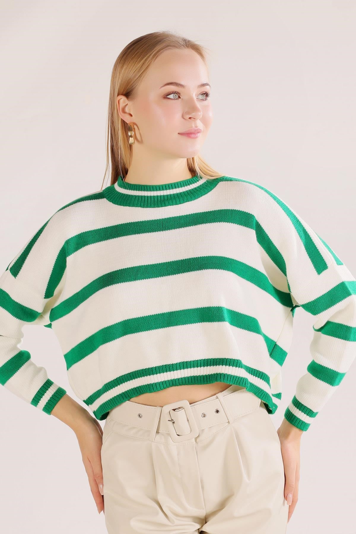 Benetton Yeşili Bisiklet Yaka Kazak 6016