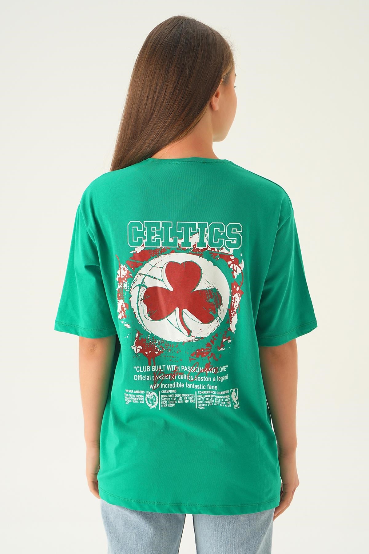 Benetton Yeşili Celtıcs Baskı Oversize Tişört 1701