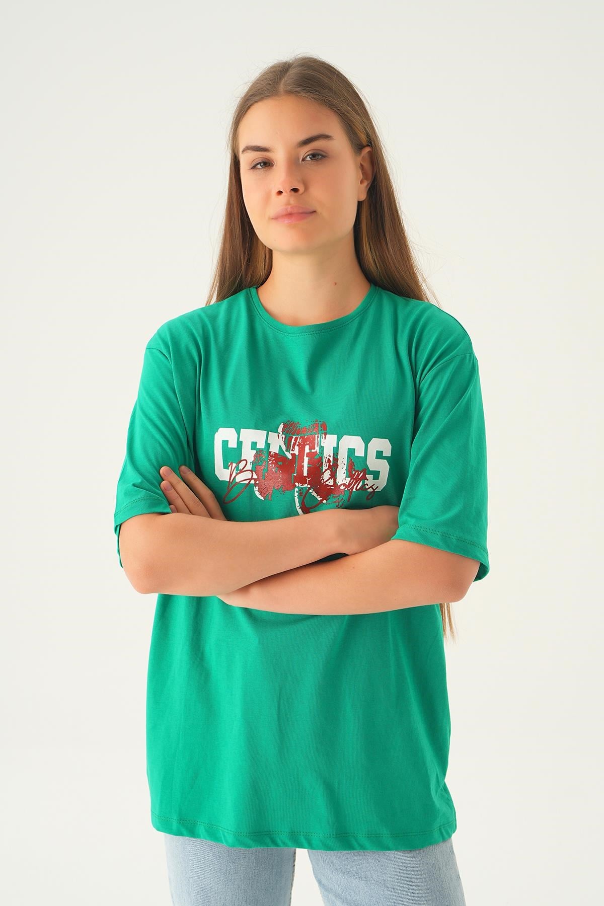Benetton Yeşili Celtıcs Baskı Oversize Tişört 1701
