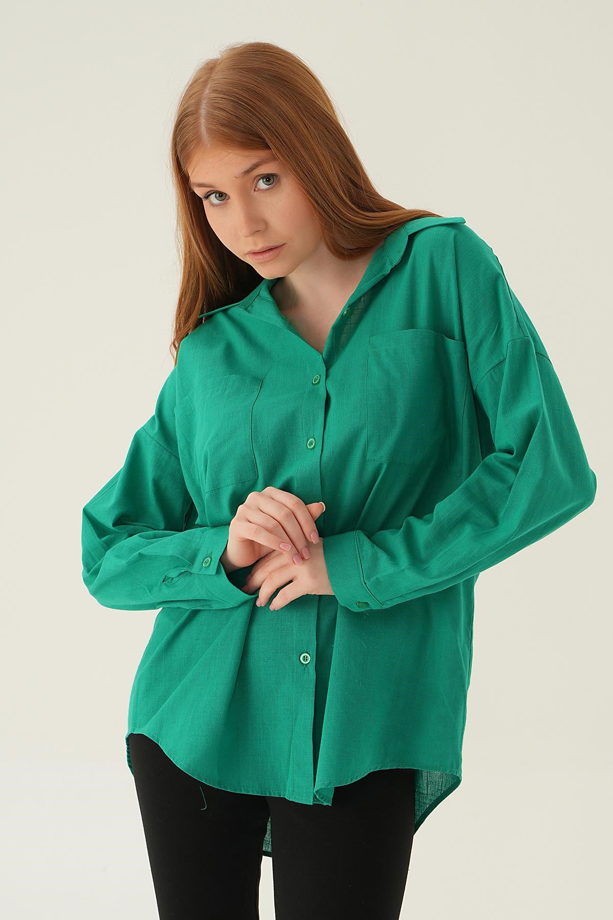 Benetton Yeşili Çift Cep Gömlek 6891A