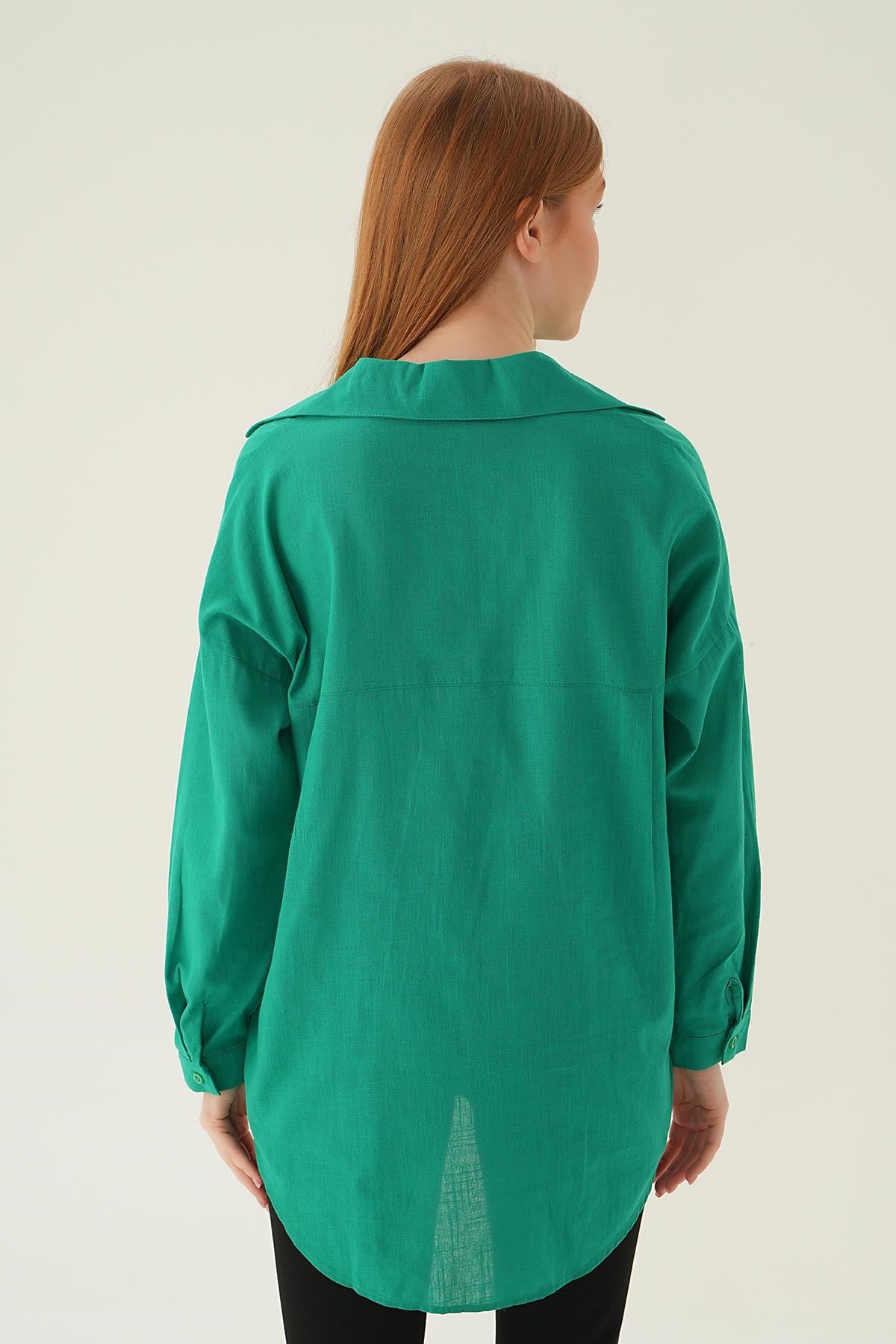 Benetton Yeşili Çift Cep Gömlek 6891A