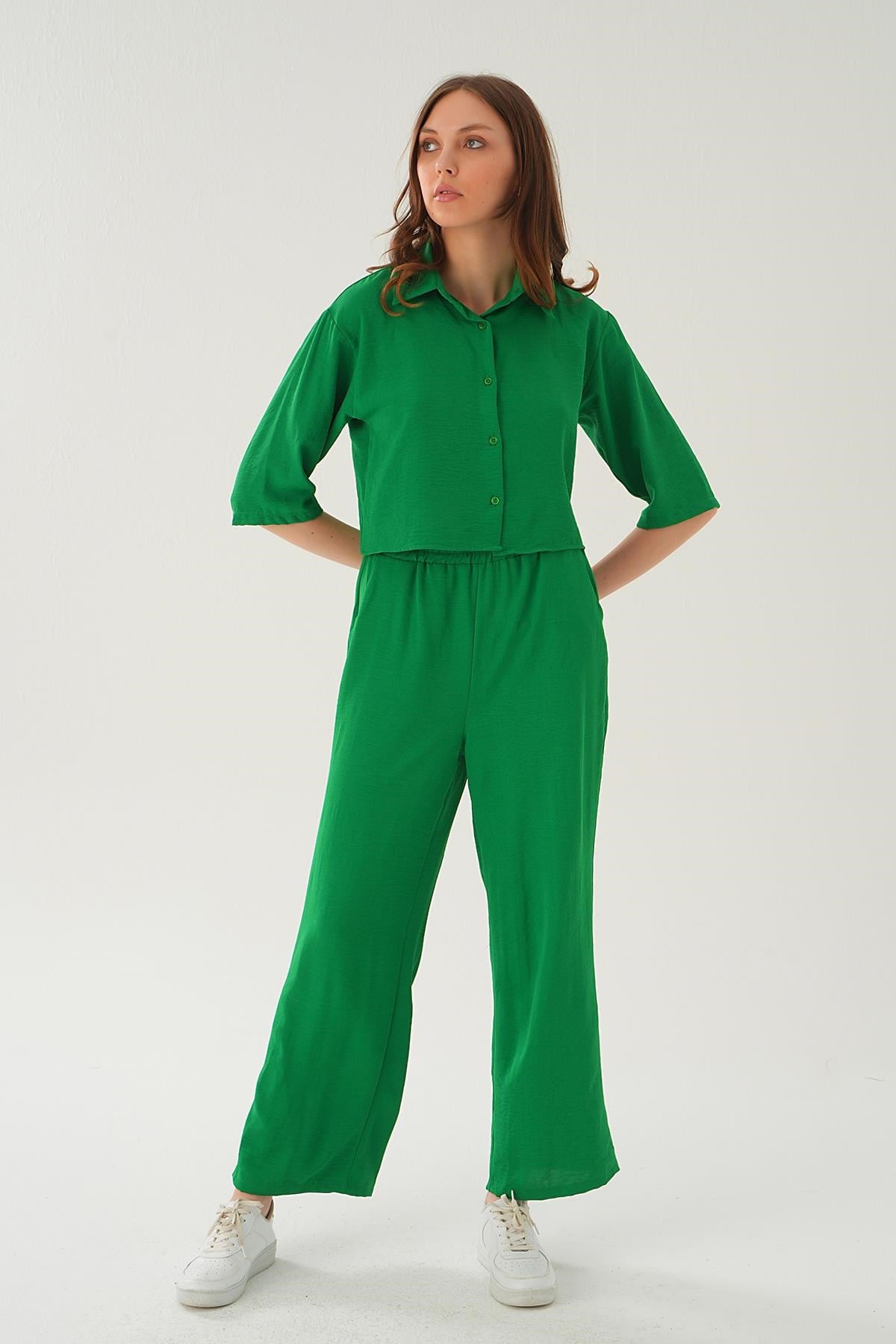 Benetton Yeşili Gömlek Detay Pantolon Takım 4161A