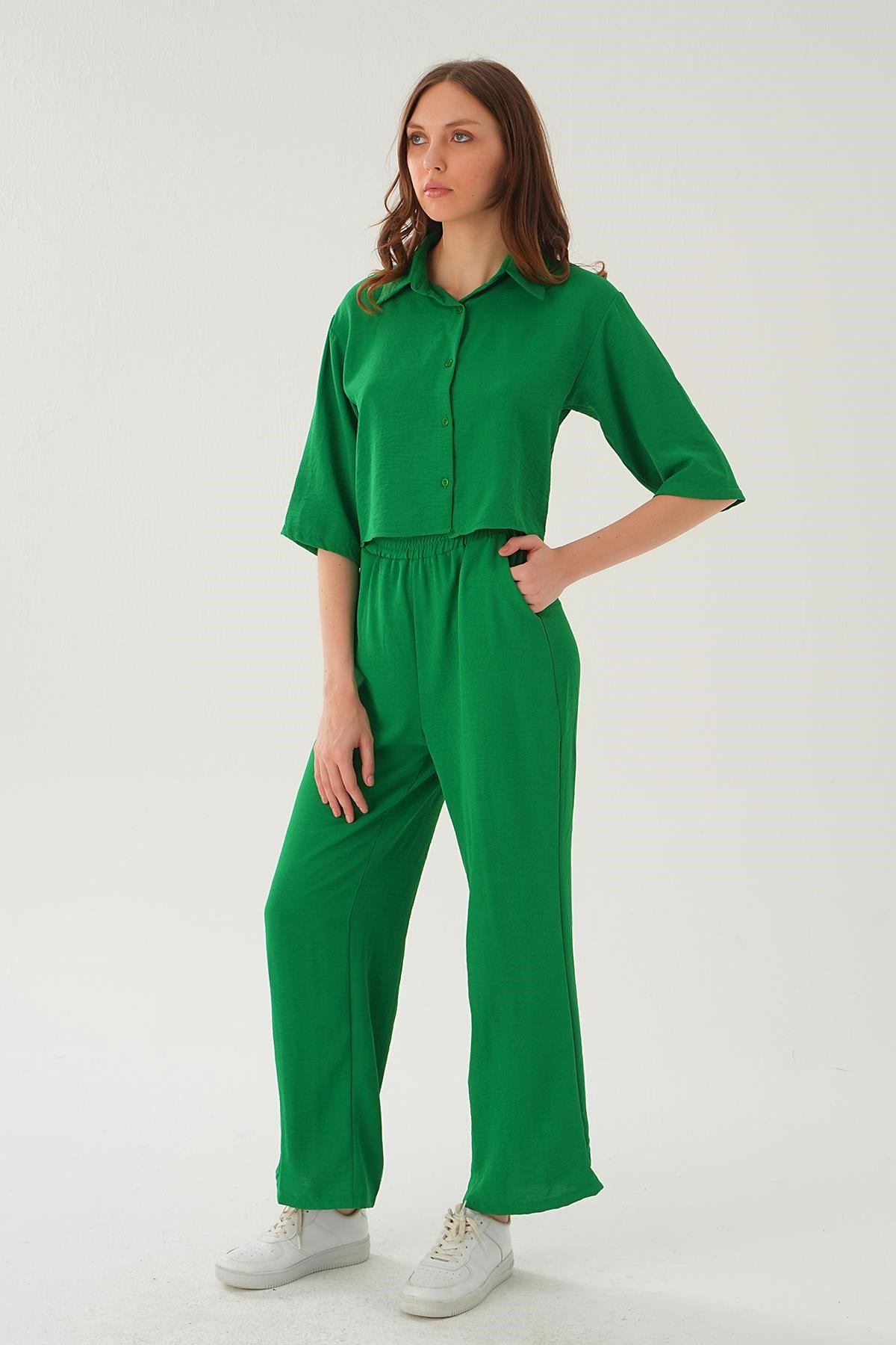 Benetton Yeşili Gömlek Detay Pantolon Takım 4161A