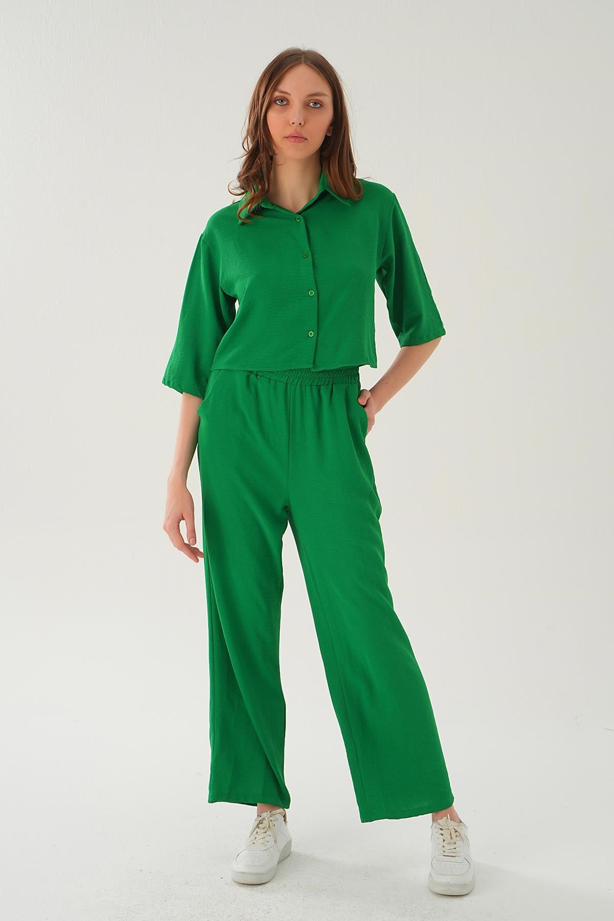 Benetton Yeşili Gömlek Detay Pantolon Takım 4161A