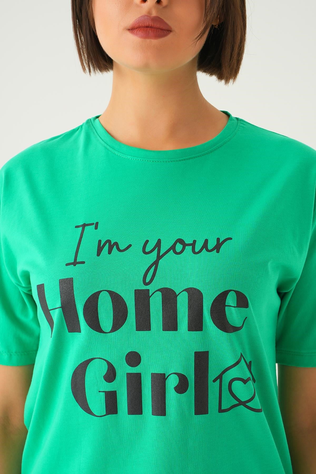 Benetton Yeşili Home Girl Baskı Oversize Tişört 1715