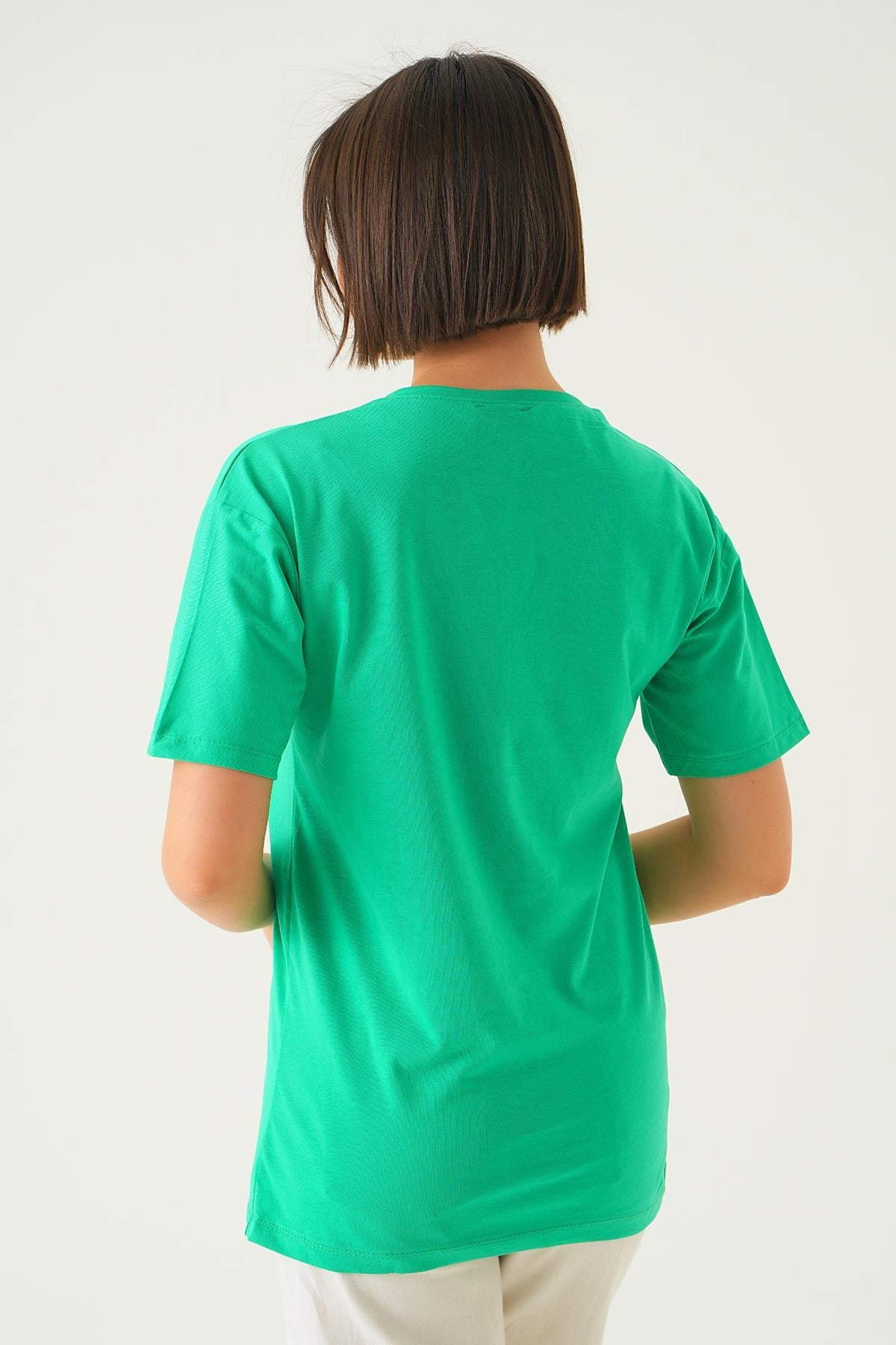 Benetton Yeşili Home Girl Baskı Oversize Tişört 1715