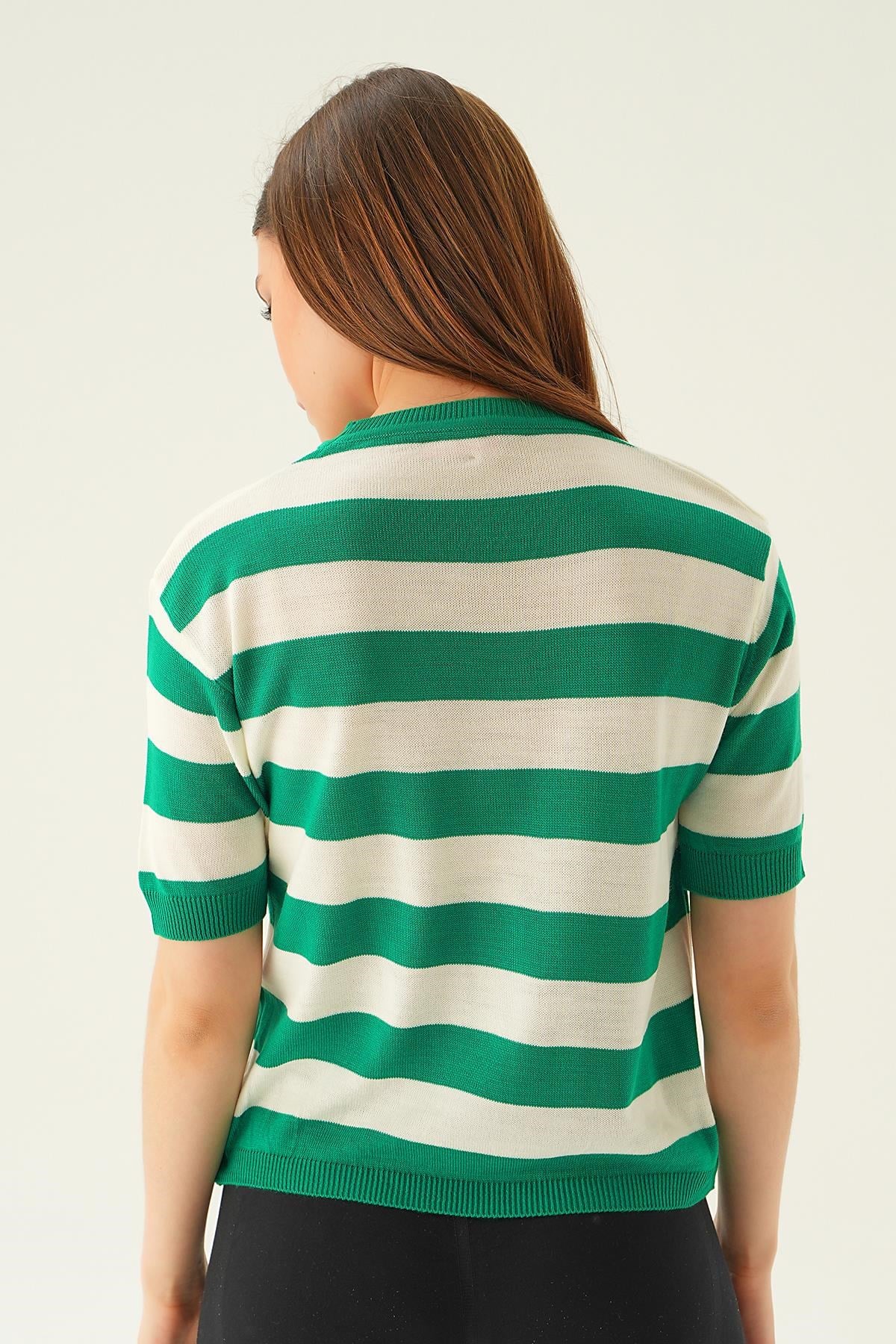 Benetton Yeşili Kalın Çizgili Tişört 1461